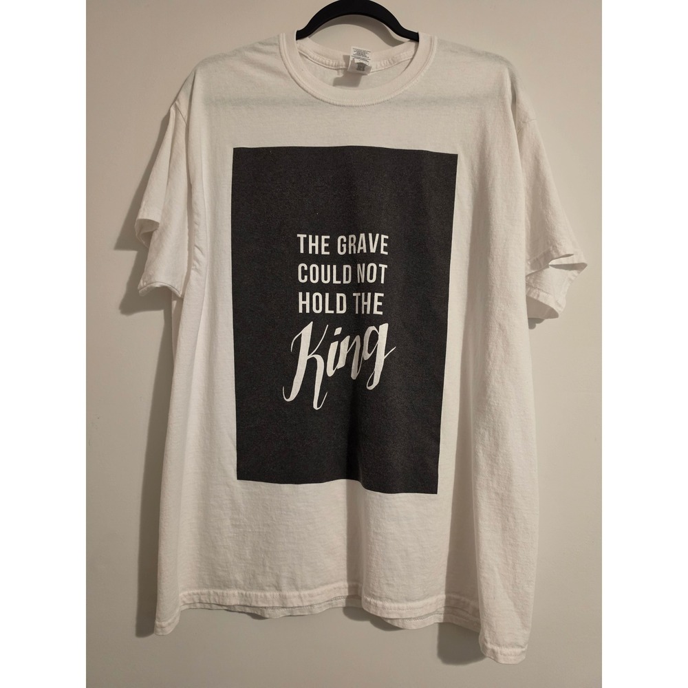 Gildan T Shirt Mens XL White Cotton Christian The Grave Could Not Hold The King